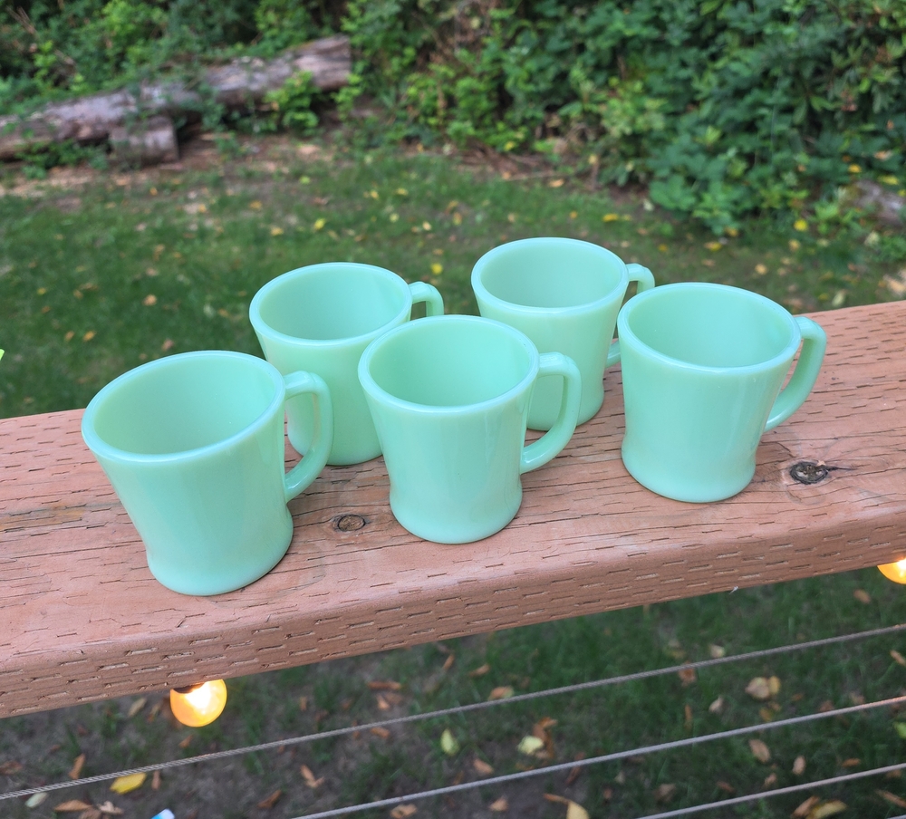 5 Fire-King Jadeite "D-Handle" coffee mugs